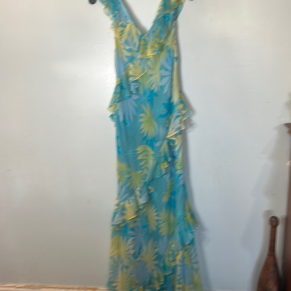 Melinda Eng Long Flowing Floral Blue Dress Size 4